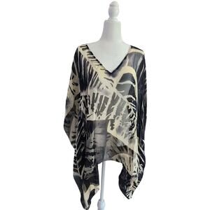 MARINA RINALDI Sheer Silk Kaftan Blouse Cover Up V-neck Size L